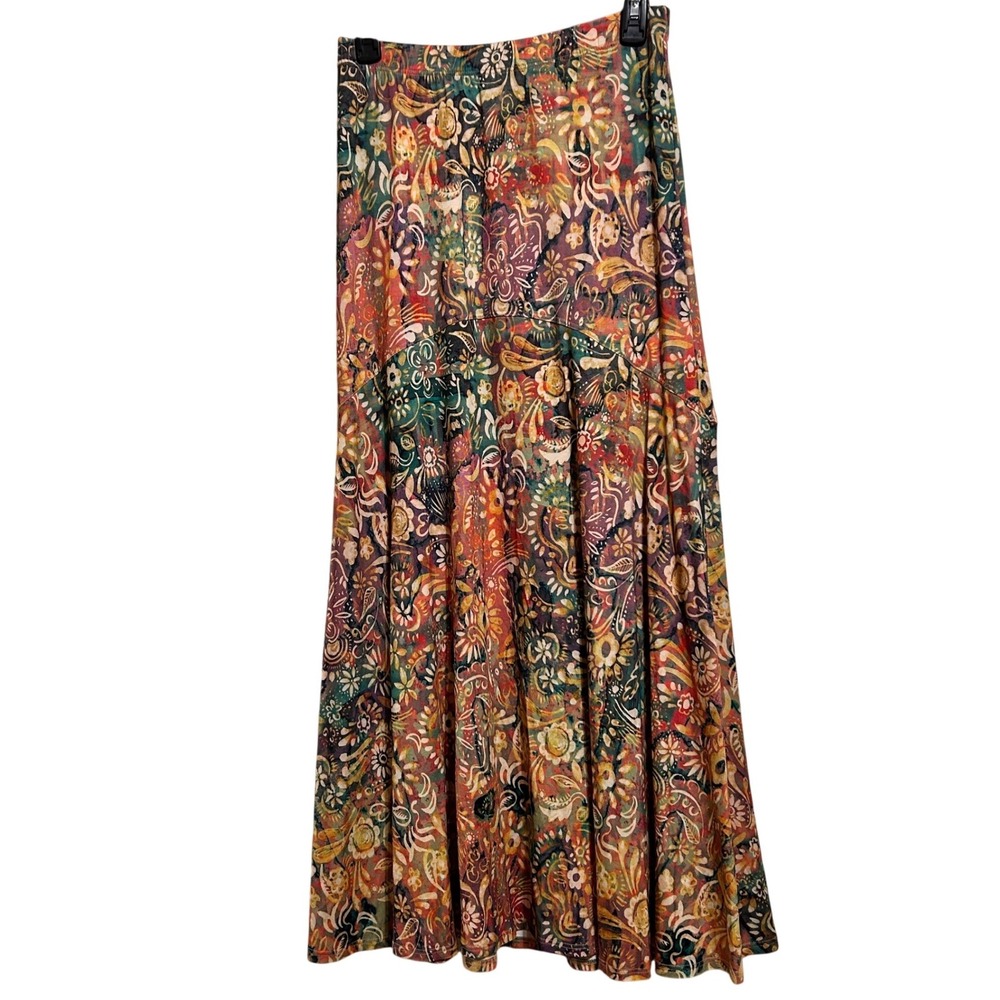 Peruvian‎ Connection Maxi Skirt Bohemian Floral Print Earth Tones Size S
